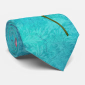 Single Rot auf Weiß Rose auf Türkis Krawatte (Gerollt)