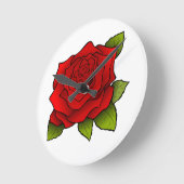 Single Rote Rose auf Weiß Runde Wanduhr (Winkel)