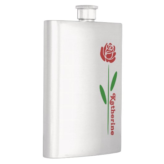 Single Rote Rose Blätter für grünen Stem Flachmann (Rechts)