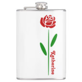 Single Rote Rose Blätter für grünen Stem Flachmann (Vorderseite)