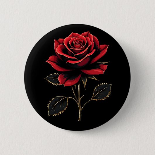 Single Rote Rose Blume Liebe Gartenarbeit Button (Vorderseite)