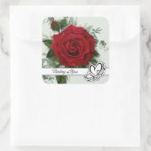 Single Rote Rose Denken Sie an Sie Quadratischer Aufkleber (Tasche)