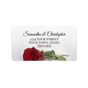 Single Rote Rose Elegant Hochzeitadresse Adressaufkleber