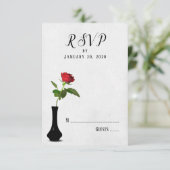 Single rote Rose Hochzeit RSVP in Vase (Stehend Vorderseite)