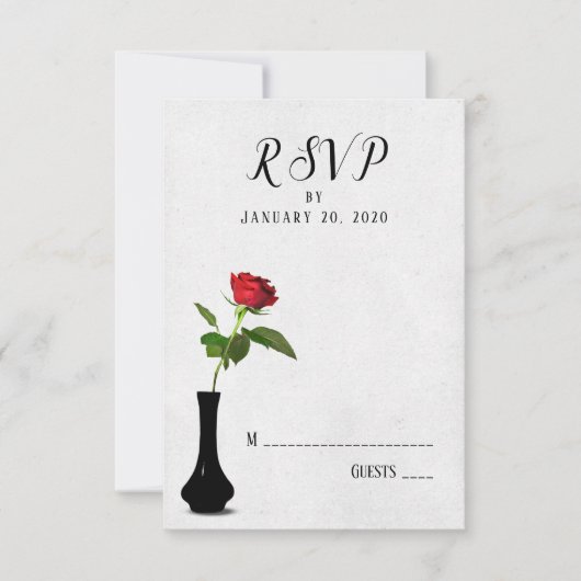 Single rote Rose Hochzeit RSVP in Vase Karte (Vorderseite)