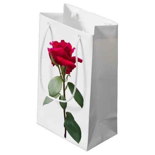 Single rote Rose Kleine Geschenktüte (Rückseite Schrägansicht)