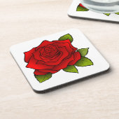 Single Rote Rose Kunst Getränkeuntersetzer (Linke Seite)