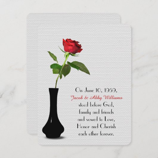 Single rote Rose Verlängerung des Eheschließes Einladung (Vorne/Hinten)