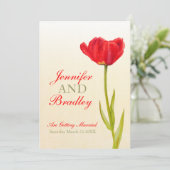 Single Rote Tulpe Kunsthochzeit Einladung (Stehend Vorderseite)