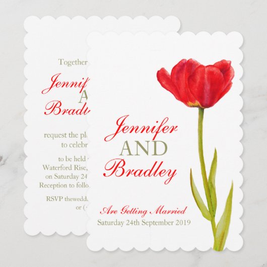 Single Rote Tulpenkunst Einladung (Vorne/Hinten)