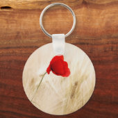 Single Roter Mohn auf einem grasbewachsenen Feld Schlüsselanhänger (Vorderseite)
