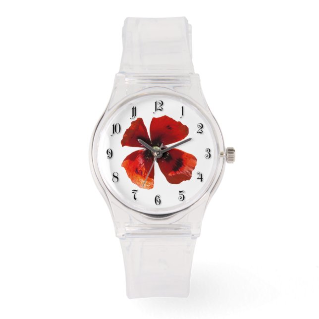 Single Roter Mohn Blume Armbanduhr (Vorderseite)