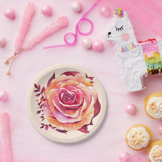 Single Schöne große rosa Rose Pappteller (Party)