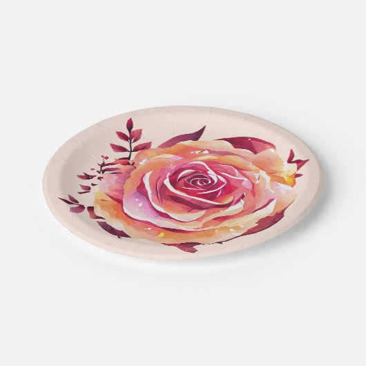 Single Schöne große rosa Rose Pappteller (Schrägansicht)