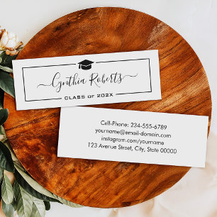 Single Script Black White Graduation Einsatz Card Telefonnummerkarte