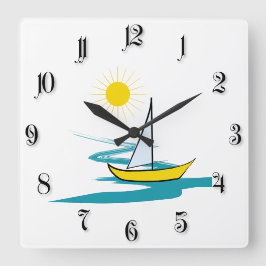Single-Segelboot Quadratische Wanduhr (Vorderseite)
