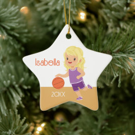 Single Side Blonde Girl Basketball Keramik Ornament