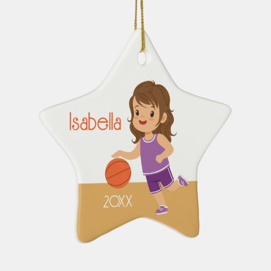 Single Side Brünett Girl Basketball Keramik Ornament (Rechts)
