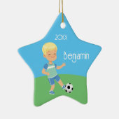 Single Sided Blond Soccer Boy Keramik Ornament (Rechts)