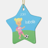 Single Sided Blonde Girl Soccer Star Keramik Ornament (Links)