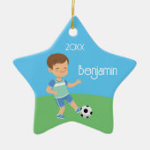 Single Sided Brünett Boy Soccer Keramik Ornament (Vorne)