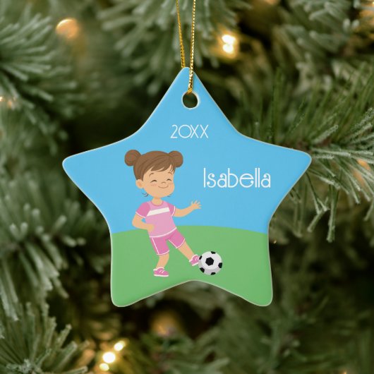 Single Sided Girl Soccer Star Keramik Ornament (Baum)