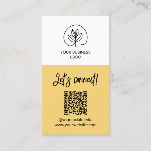 Single Sided Soft Yellow Let's Connect QR Code Visitenkarte (Vorderseite)