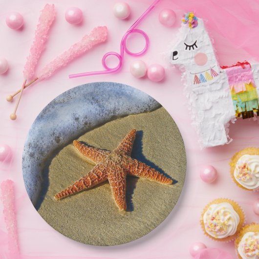 Single Starfish am Strand Pappteller (Party)