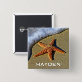 Single Starfish am Strand Personalisiert Button (Vorne & Hinten)