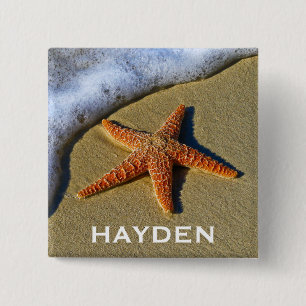 Single Starfish am Strand Personalisiert Button