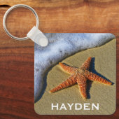 Single Starfish am Strand Personalisiert Schlüsselanhänger (Vorderseite)