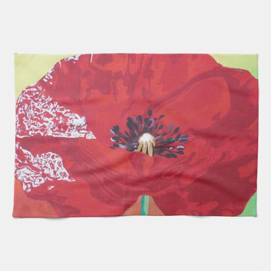 Single Steppe Mohn auf rot-grün und orange Hinterg Handtuch (Horizontal)
