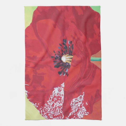 Single Steppe Mohn auf rot-grün und orange Hinterg Handtuch (Vertikal)