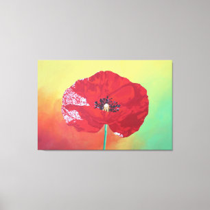 Single Steppe Mohn auf rot-grün und orange Hinterg Leinwanddruck