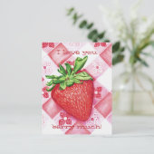 Single Strawberry Art Postkarte (Stehend Vorderseite)
