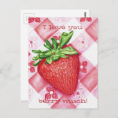 Single Strawberry Art Postkarte (Vorne/Hinten)