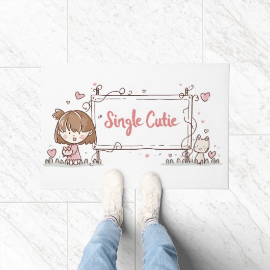 Single Süsse Girl and Cat Fußmatte (Indoor)