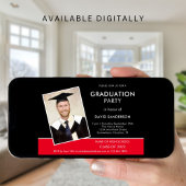 Single Text Foto Gold Black Red 2023 Graduation Einladung