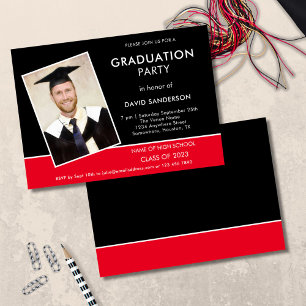 Single Text Foto Gold Black Red 2023 Graduation Einladung