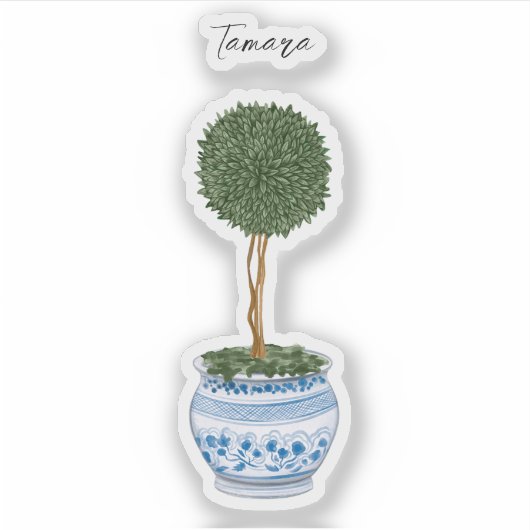Single Topiary Tree Chinoiserie Vinyl Sticker (Vorderseite)
