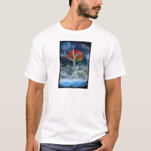Single-toter Baum-nebeliger Nachtorangen-Mond T-Shirt