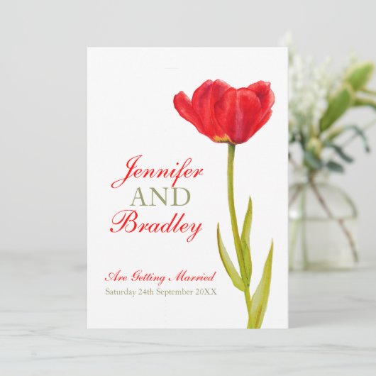 Single Tulpenkunst Weiße Hochzeit Einladung (Stehend Vorderseite)