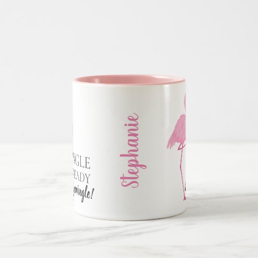 Single und bereit zum Flamingle Pink Flamingo Zweifarbige Tasse (Mittel)