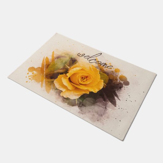 Single Wasserfarbengelbe Rosenmatte Fußmatte (Schrägansicht)