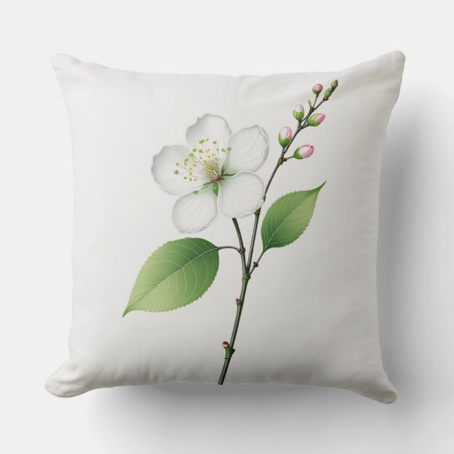 Single White Cherry Blossom Kissen (Vorderseite)