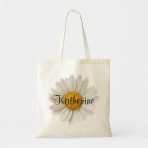 Single White Daisy Blume Individuelle Name Tragetasche