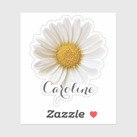 Single White Daisy mit Individuelle Name Aufkleber (Blatt)