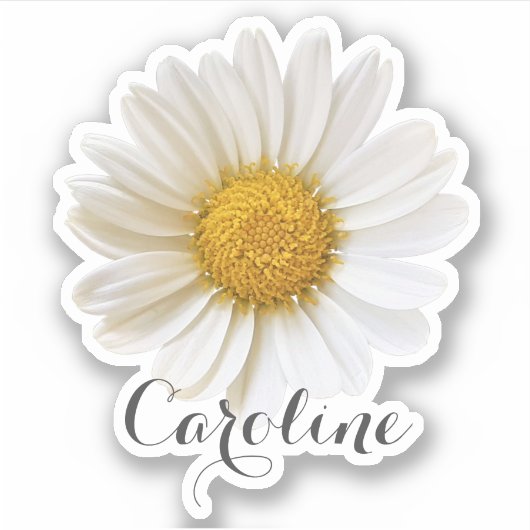 Single White Daisy mit Individuelle Name Aufkleber (Vorderseite)