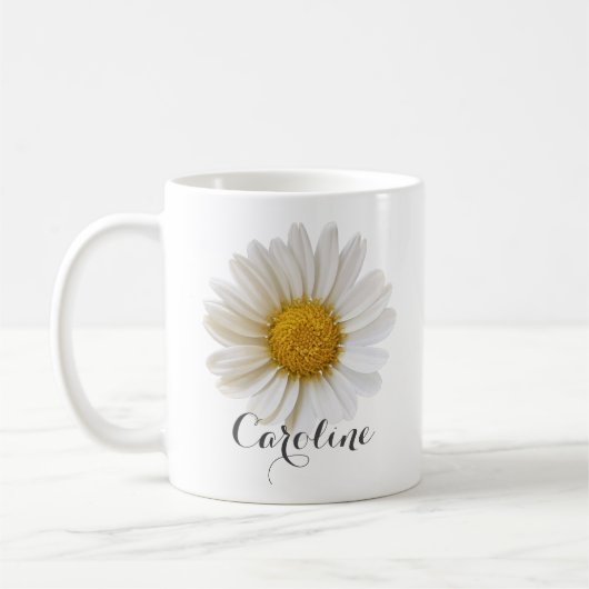 Single White Daisy mit Individuelle Name Kaffeetasse (Links)