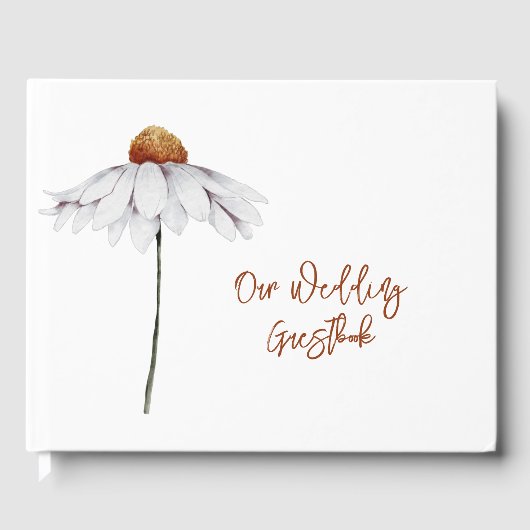 Single White Daisy Wedding Gästebuch (Vorderseite)